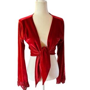 Unique Red Velvet Wrap Top Size Small